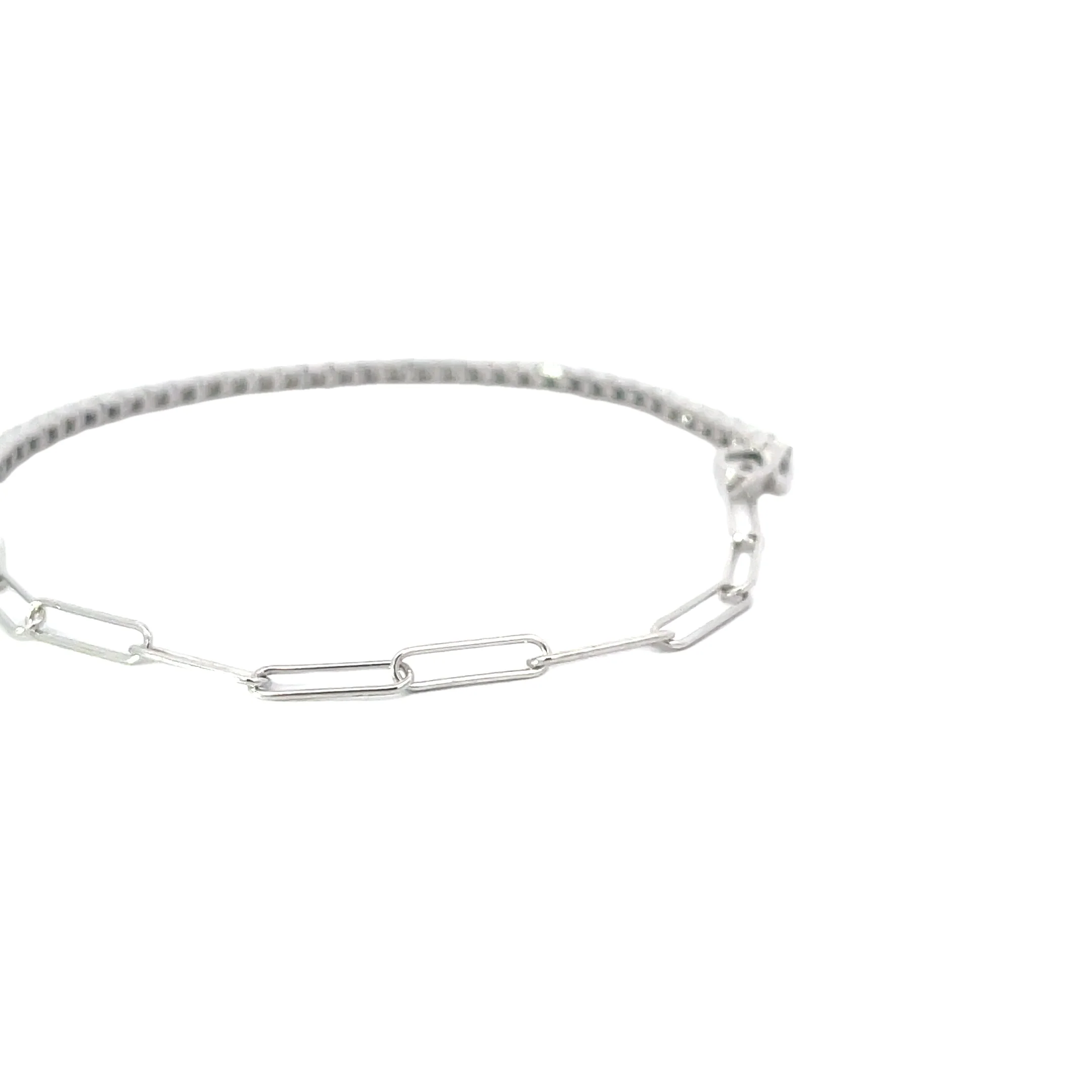 White Gold Diamond Paperclip Tennis Bracelet - Image 3