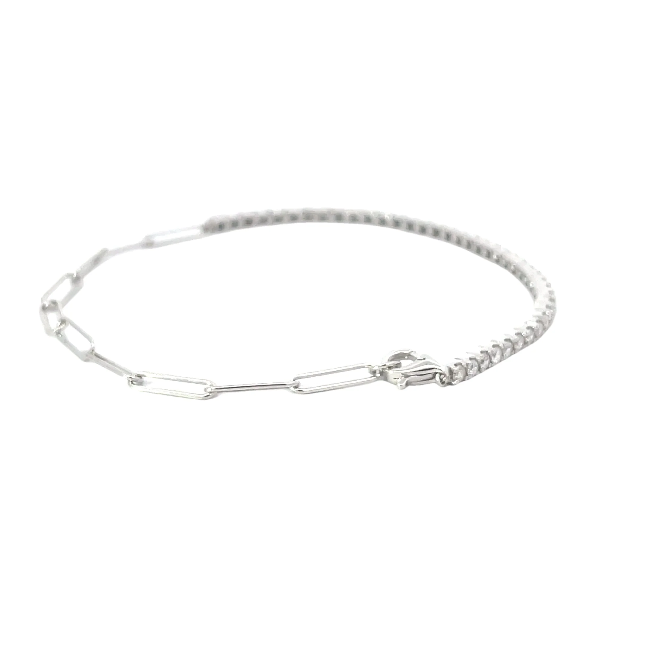 White Gold Diamond Paperclip Tennis Bracelet - Image 4